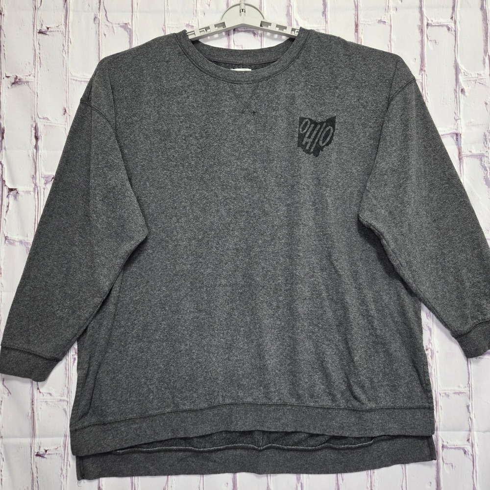 Maurices Womens Ohio Graphic Sweatshirt Charcoal Gray Oversized Pullover 2X